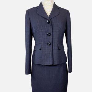 Le Suit Petite 3 Button Black & Pink Check Lined Suit Jacket & Skirt Set 6P